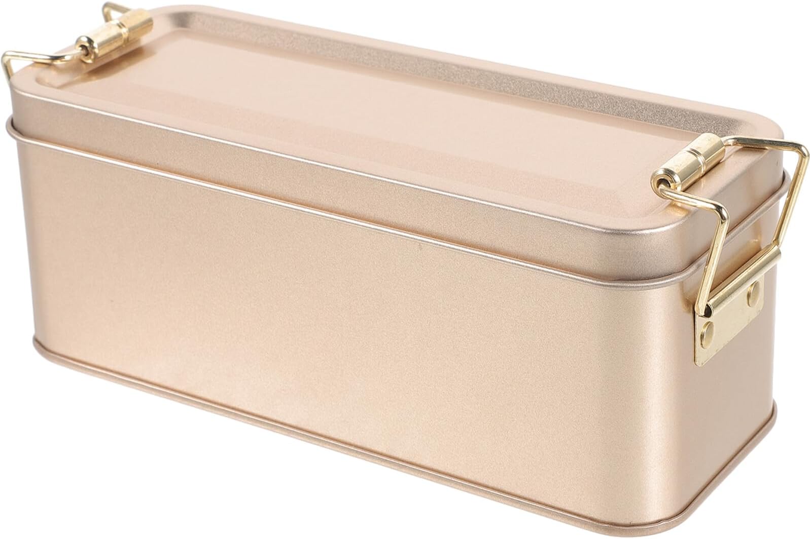 Tofficu Rose Gold Rectangular Cookie Tin Box with Hinged Lid, Small Metal Biscuit Storage Case for Candy, Cranberry Cookies, and Pineapple Cake Packaging, Airtight Box for Kitchen