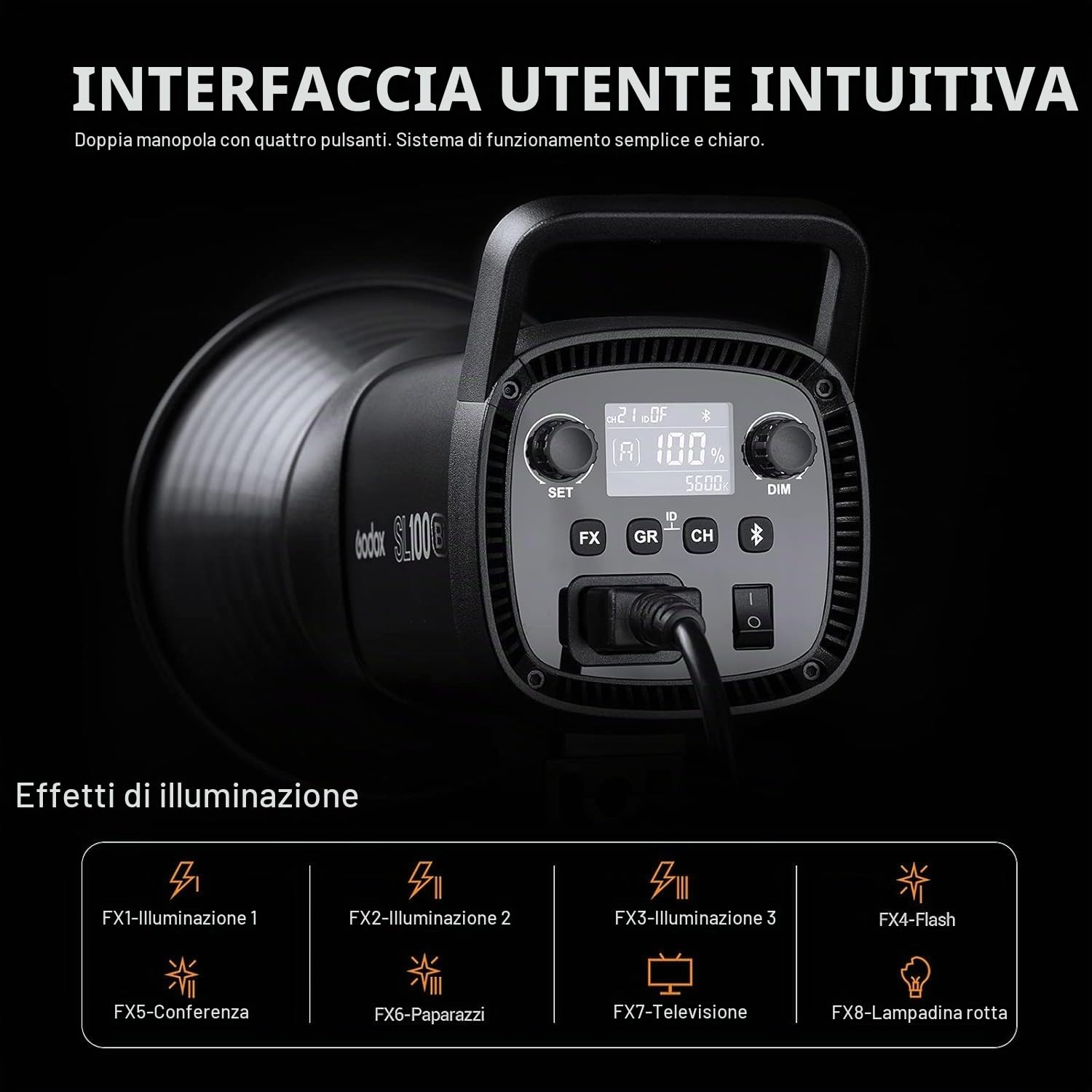 GODOX SL100Bi Lampada Video LED 100W 2800-6500K TLCI≥97 CRI≥96, Illuminazione Continua Dimmerabile con Attacco Bowens per Riprese Video Riprese in Esterni