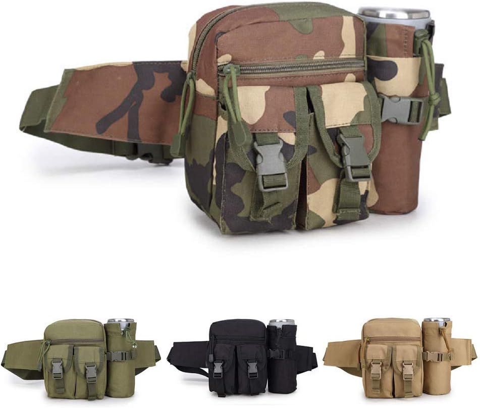 HYCOPROT Tactical Waist Bag Military Fanny Pack Adjustable Sling Bag with Water Bottle Pouch for Fishing Hunting Camping Hiking (Camo)