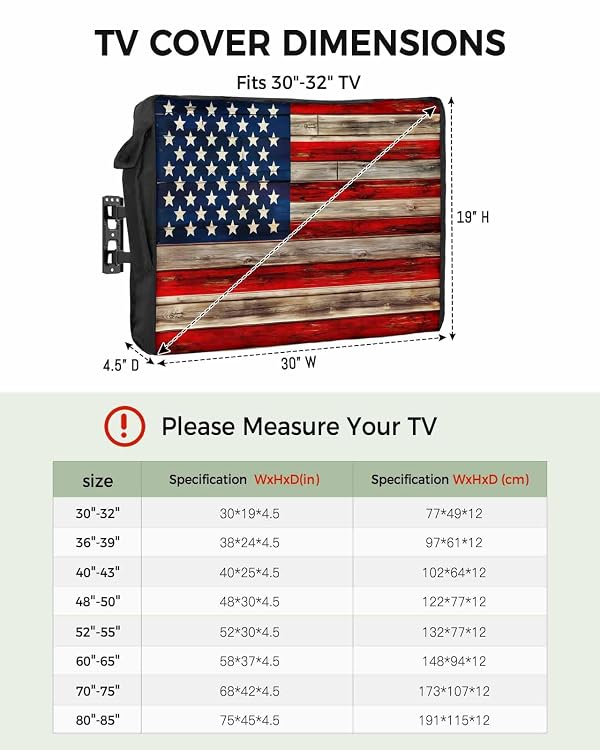 American Flag Outdoor TV Cover 48 to 50 Inches Weatherproof & Waterproof, Red Striped Blue Star Outdoor TV Enclosure with Remote Control Pocket, Vintage Wooden TV Screen Protectors for Outside TV by DecorLovee - Image 2