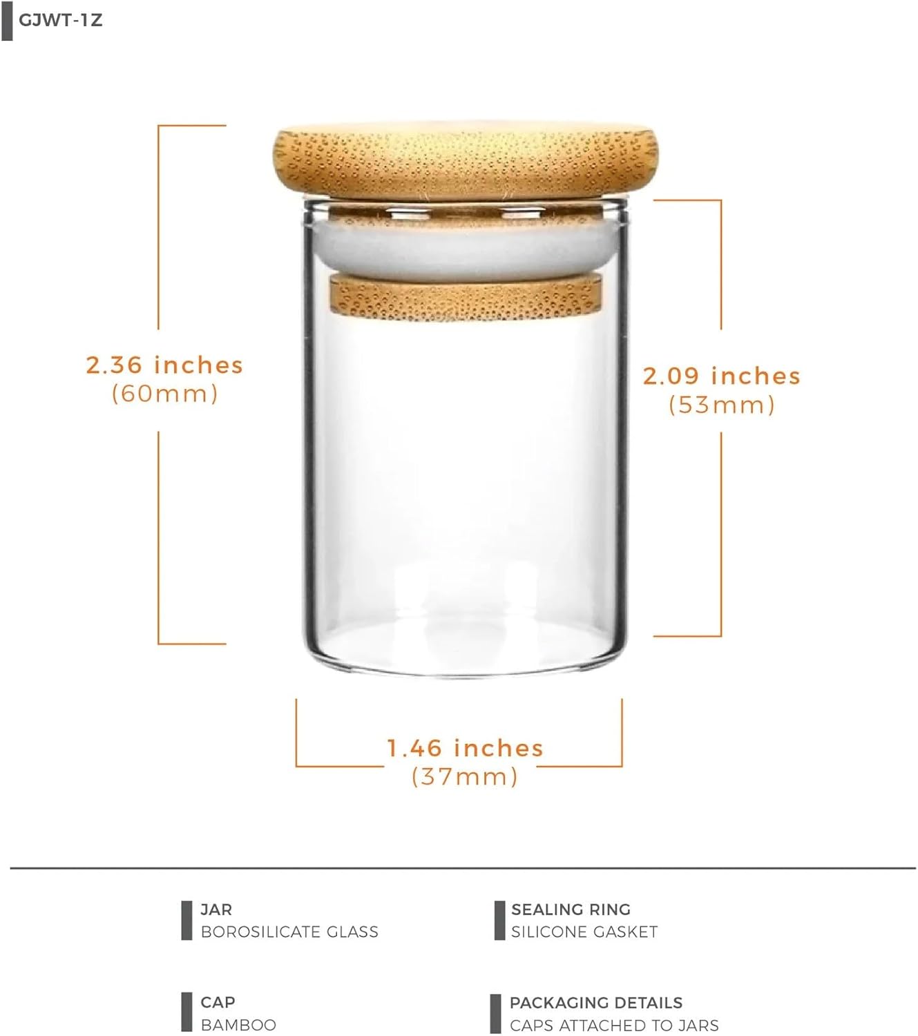 Human Objects | 1oz Bamboo Wood Lid Suction Glass Jars - 1 Gram - 20 Count - Refillable Airtight Containers for Spices, Candles, Herbs, Cosmetics, Skincare, Cookies, Rice, Pasta, Food Storage, & More