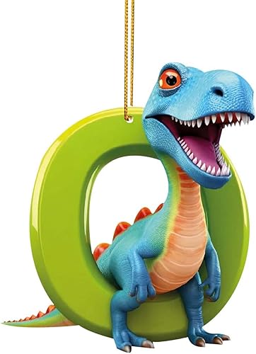 Miniatura 18 de Adorno de Navidad personalizado de dinosaurio de 26 letras, adornos colgantes 2023, monograma inicial de plástico, decoraciones de árbol de Navidad