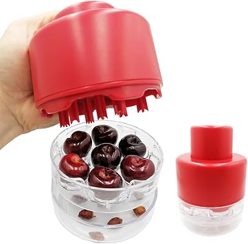 Multi Cherry Pitter Tool, Cherry Stone Remover for Multiple Cherries, Remove 7 Stones One Time, Fruit Pit Stoner for Kitchen Cherry Jam, Quick-Release Multi-Cherry & Olive Pitter Red