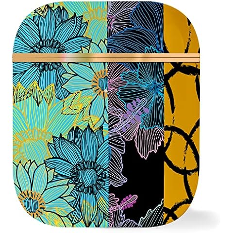 Berkin Arts Compatible with AirPods 1st Generation Case, AirPods 2nd Generation Case Ultra Slim Protetive Cover with Keychain Geometric Abstract Art Neon Floral Pattern Cover
