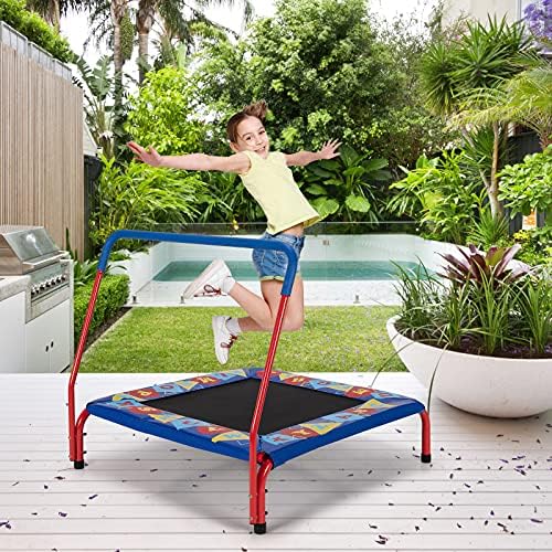 COSTWAY Mini Trampoline, Kids Exercise Rebounder with Foam Handrail and Safety Padded Cover, Toddler Square Trampolines for Indoor Outdoor (36 Inch)