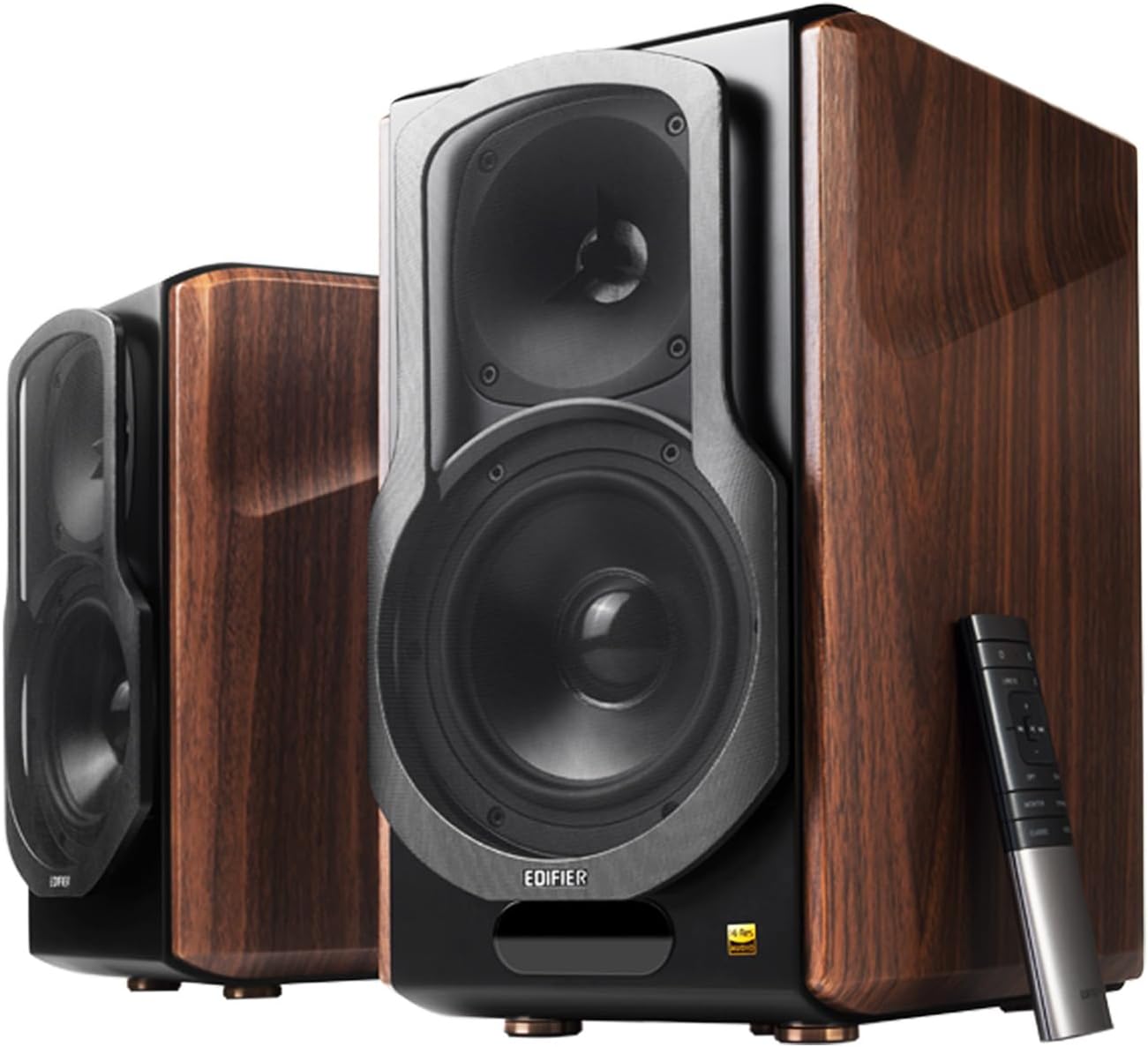 S2000MKIII Tri-Amped Bookshelf Speakers, 130W Studio Monitor | Coaxial, Bluetooth, Optical and RCA , Near-Field Active for Audiophiles with Wireless, Line-in and Fiber-Optic Inputs Walnut