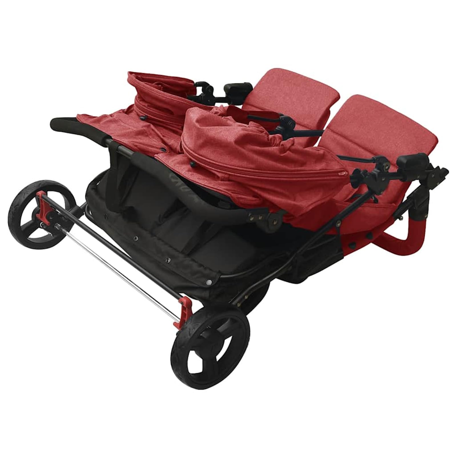 Cochecito Gemelar Plegable, Con Respaldo Ajustable, Reposapiés, Capacidad 15 kg, Rojo, Acero y Lino, para Paseos en Parque Modelo DYEEG-10245ES-MN