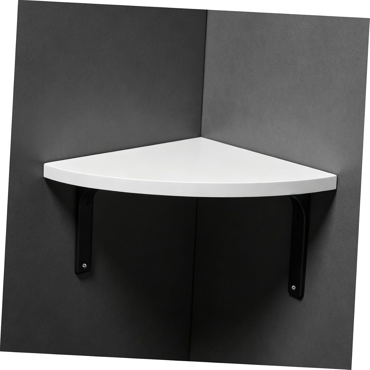SOLUSTRE Fan-Shaped Corner Shelf Wall Mounted White 30x30cm with Metal Brackets, Floating Triangle Shelf for Kitchen Bathroom Storage and Cable Box Organizer