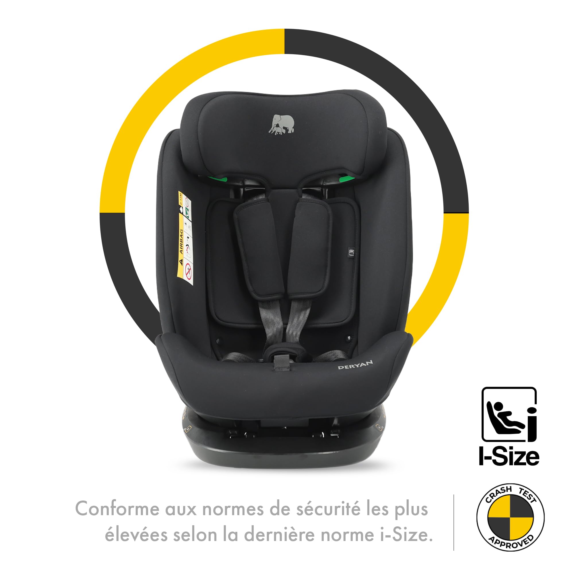 Deryan Clyde Siège auto bébé, I-SIZE 40-150 cm, 0 à 36 kg évolutif, dès la naissance et jusqu'à 12 ans environ, Groupe 0/+/1/2/3, RWF, FWF, Protections latérales (Noir)