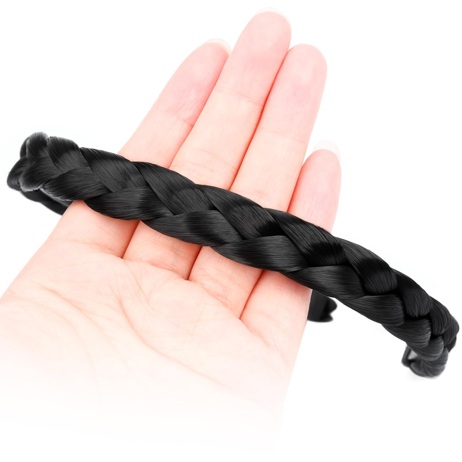 BOBIYA Headband Synthetic Hair Plaited Headband Braid Braided With Teeth Hair Band Accessories for Women Girl (Black) - Image 3