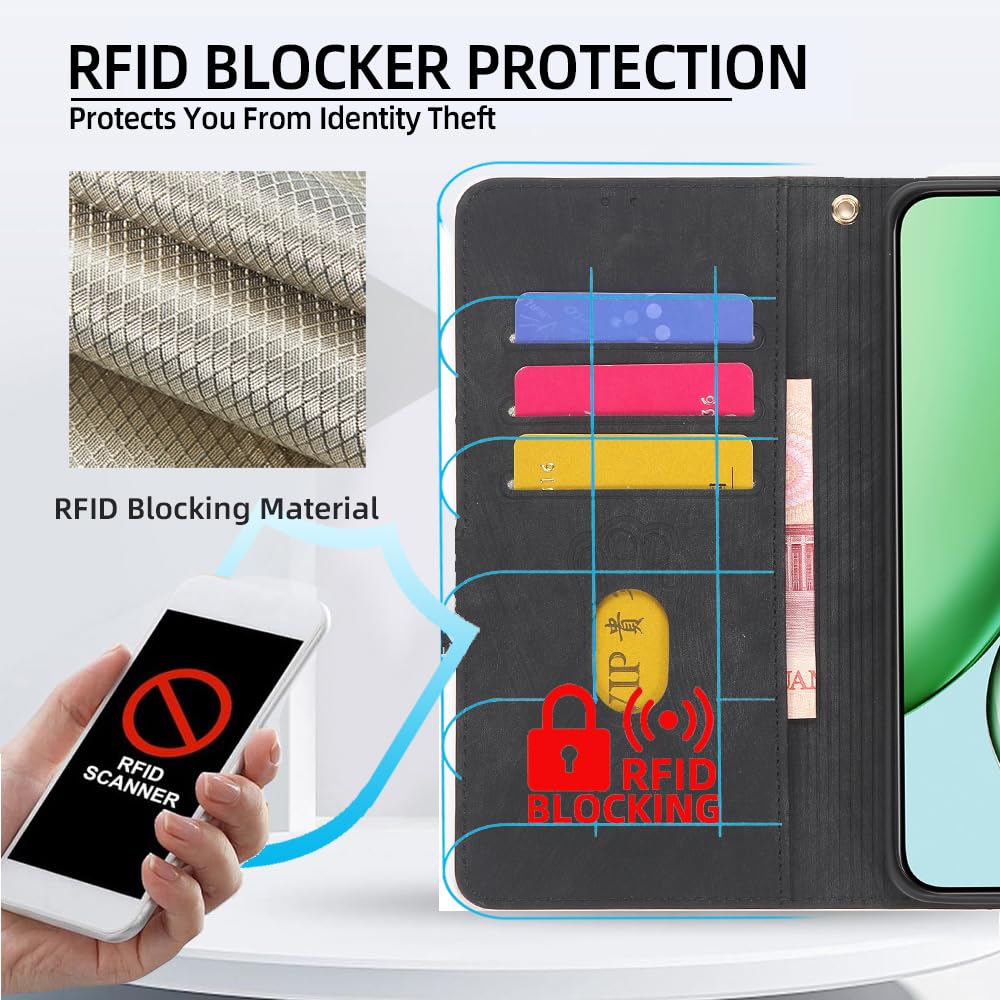 Case Compatible for Kalley Black 3 Phone Case Flip Cover [with Tempered Glass Screen Protector][RFID Blocking][Colorful Reflect Light] LPT-HUA3