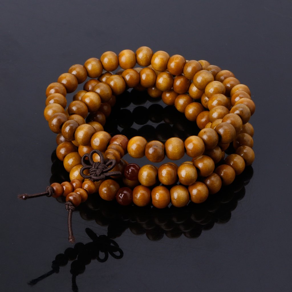 Mala Bracelet Bois De Santal 108 Perles 8 Mm – Collier De Méditation Tibétain Naturel, Prière & Bien-Être Spirituel