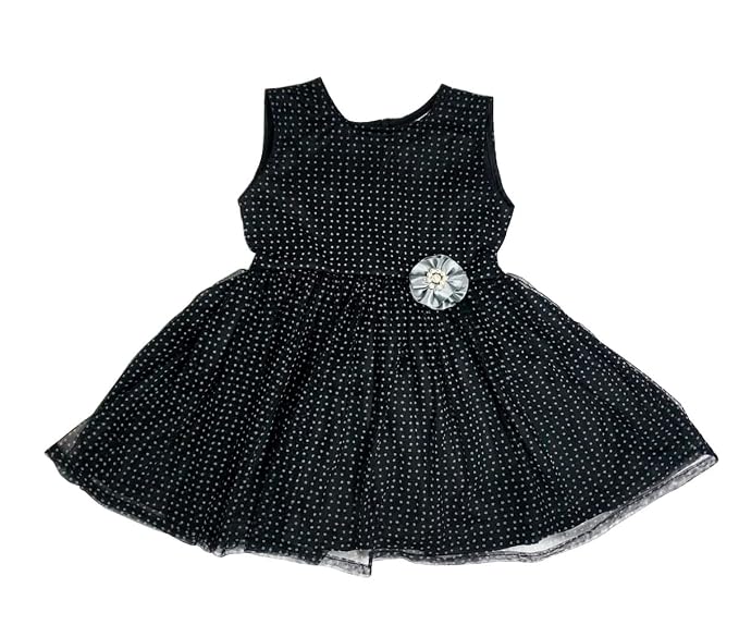 Black Polka Dress, Round Neck Frock 