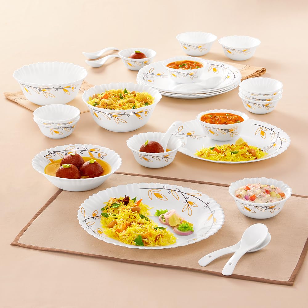 Larah by Borosil Bella Silk Series Opalware Dinner Set | 27 Pieces for Family of 6 | Microwave & Dishwasher Safe | Bone-Ash Free | Crockery Set for Dining & Gifting | Plates & Bowls | White,Floral (B0C53PP8MM) Amazon Price History, Amazon Price Tracker