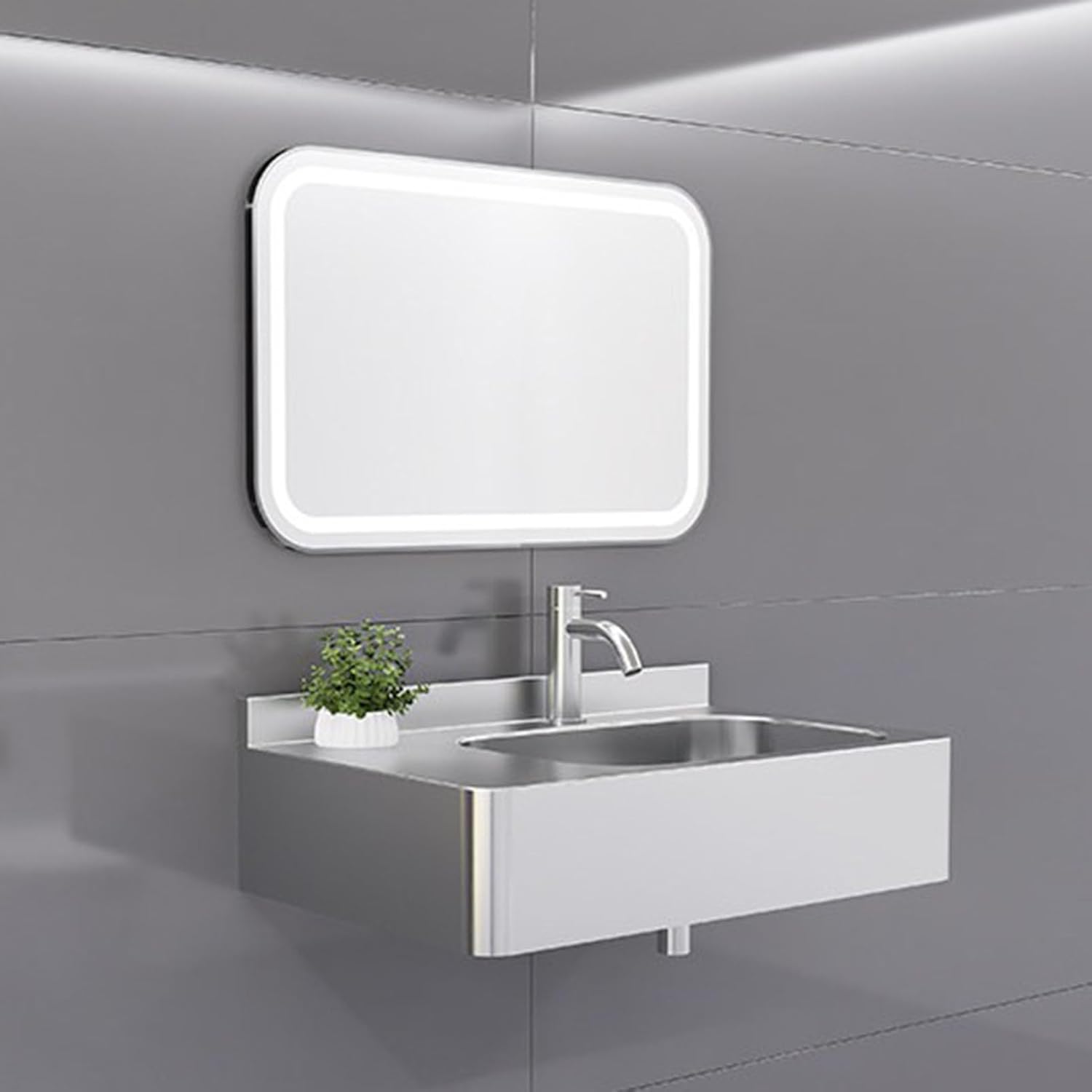 Wall Mount Bathroom Vessel Sink, Heavy Duty Stainless Steel Floating Wash Hand Basin Sink, Commercial Hand Washing Station Vanity Sink, Utility Sink for Bar Garage RV School