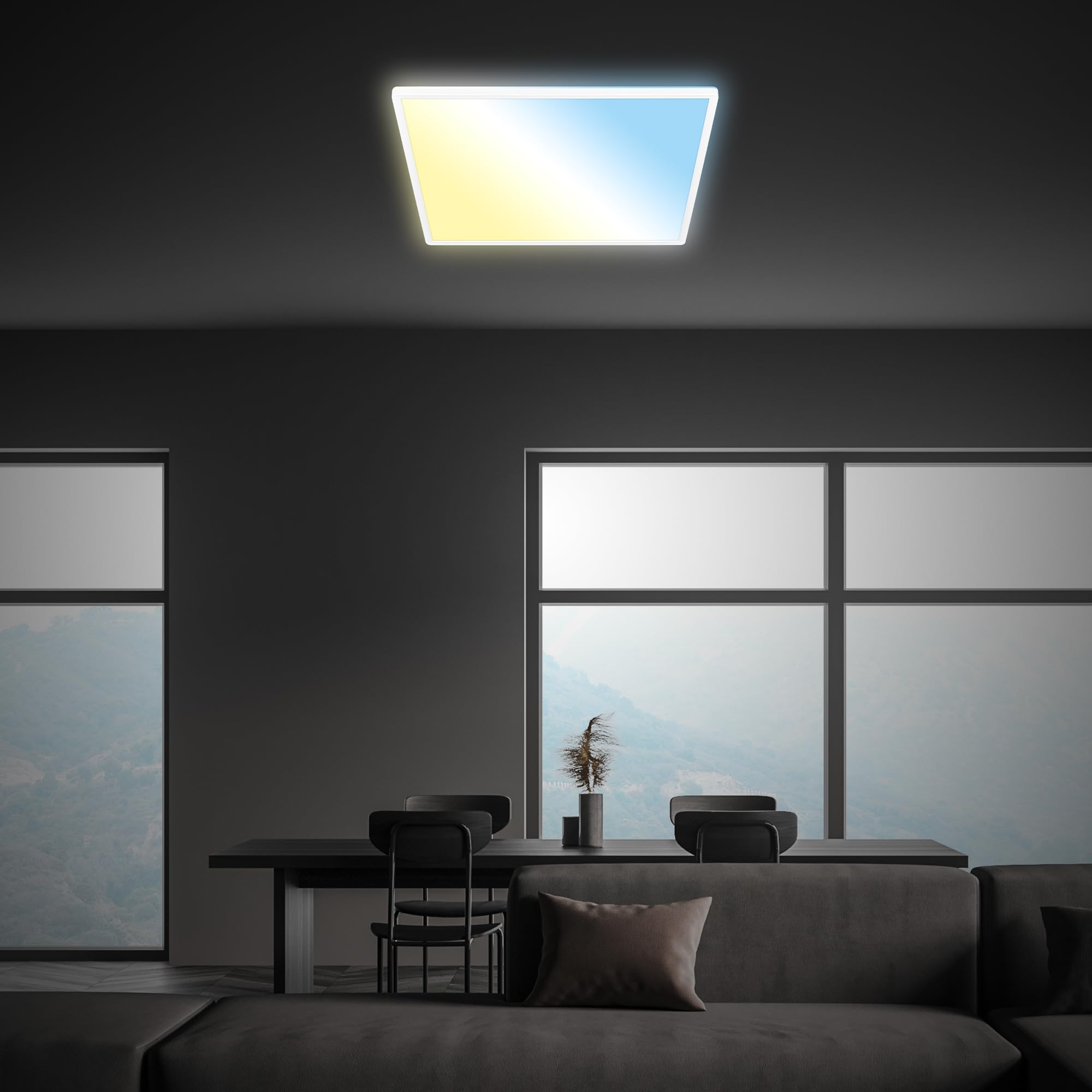 BRILONER - LED Deckenlampe flach mit Fernbedienung, warmweiß bis kaltweiß, dimmbar, Lampe, Deckenleuchte, Wohnzimmerlampe, LED Panel, Schlafzimmerlampe, 56 x 56 x 3 cm (LxBxH), Weiß