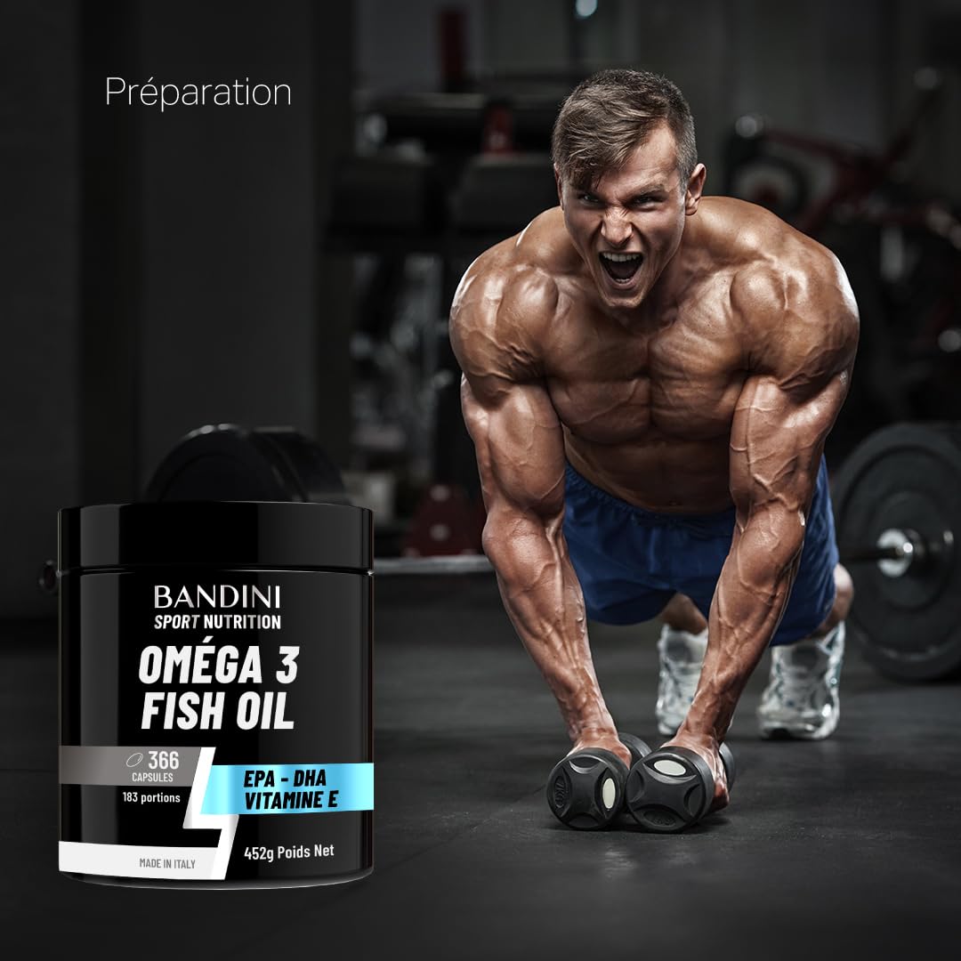 Bandini® OMEGA 3 Huile de Poisson 2000mg, 366 Gélules (180 Jours)- EPA DHA | 600mg de Triglycérides bio-actifs EPA et DHA, Oméga 3 pour cerveau, cœur | Sans arrière-goût et Odeur - Pur, Biodisponible