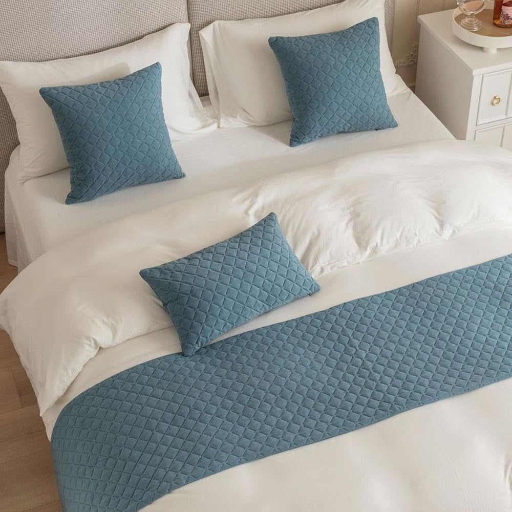 Morbuy Runner Letto Matrimoniale, Jacquard Reversibile Corridore Letto, Morbido Sciarpa e Federa da Letto, Modern Alberghi Scarf Runner Decorazione (45x240 cm (corridori da Letto),Blu Grigio)
