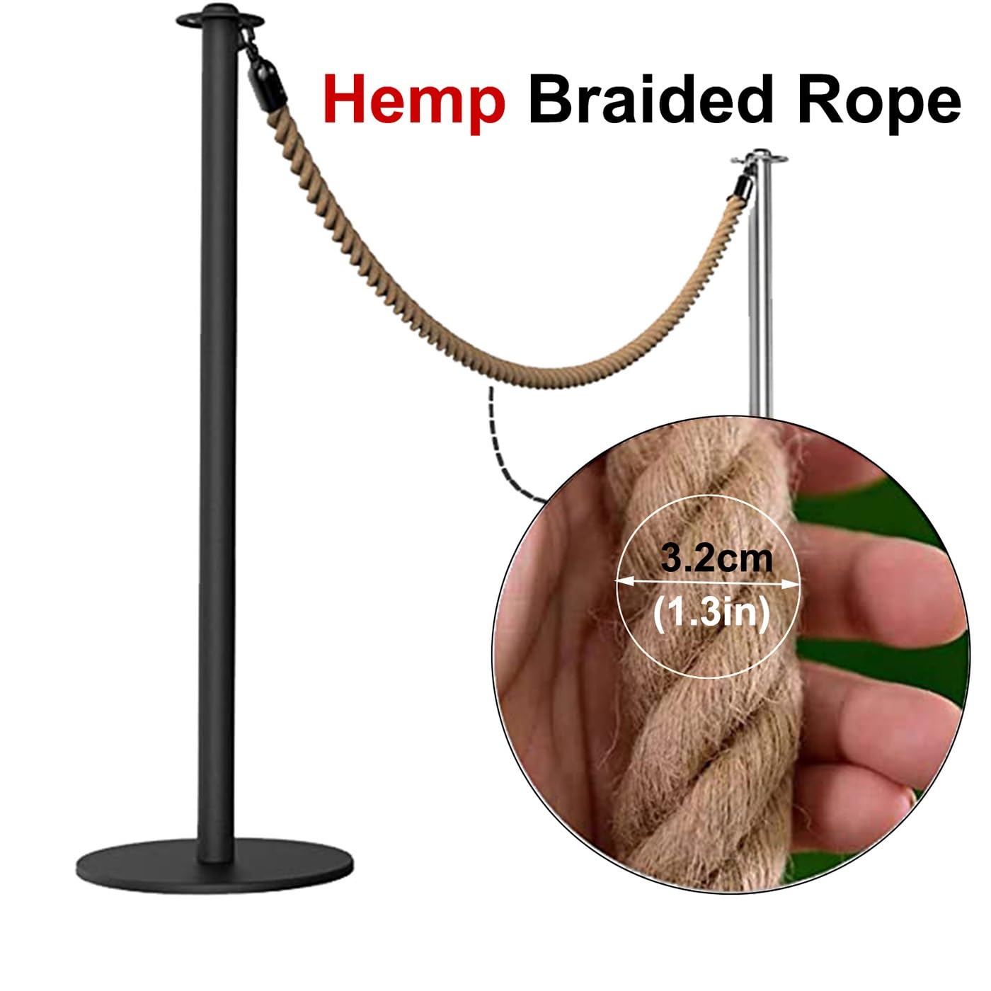 Queue Barrier Ropes for Crowd Control 2 Pack Stanchion Hemp Rope Barriers Queue Line Rope for Stanchion Posts Queue Pole, Rope Safety Barrier with Polished Snaps 2-13Ft Twisted Rope Barrier (Color :
