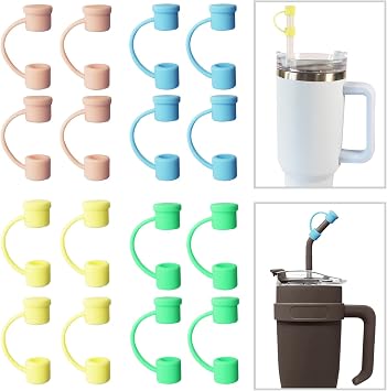 16 Straw Covers - Straw Cover Caps for Stanley Cup Simple 40oz Hydrapeak 40oz Tumbler Reusable Soft Silicone Straw Cover for 8-10mm Straws 4 Colors