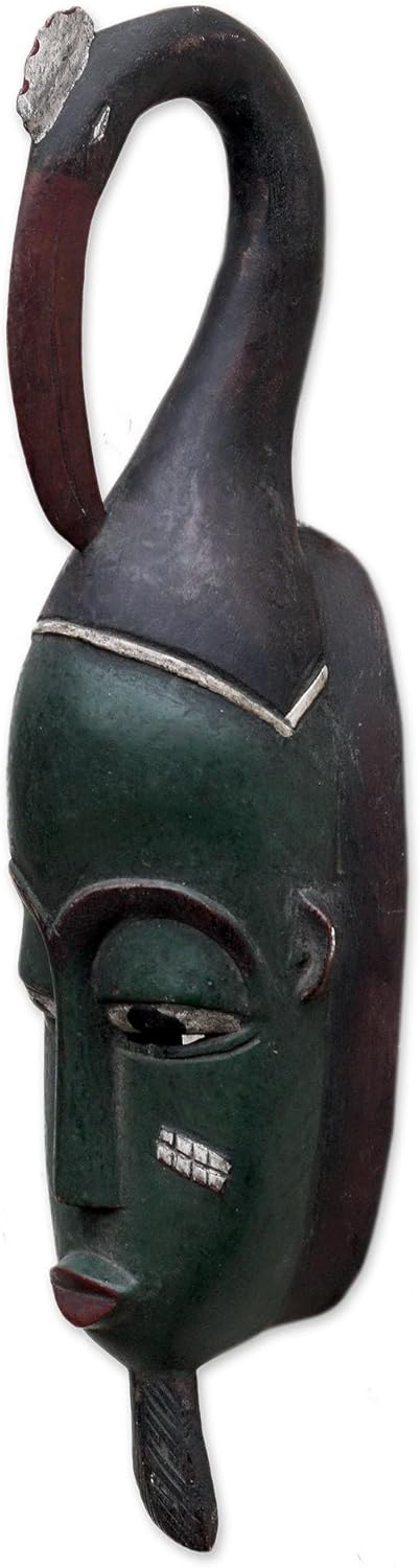 NOVICA Decorative Peace and Calm Large Sese Wood Mask, Green, Blessings and Peace'