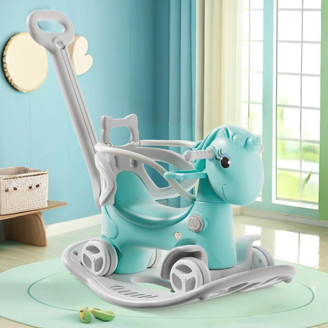 Rocking Horse for Toddlers 1-3 Years,4 in 1 Design, Kids Ride on Toy Balance Bike Push Cart with Detachable Balance Board,Fun Birthday Gifts-Pink