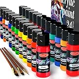 Acrylic Paint Set of 24 Colors 2fl oz 60ml Bottles,Non Toxic 24 Colors Acrylic Paint No Fading Rich Pigment for Kids Adults Artists Canvas Crafts Wood Painting