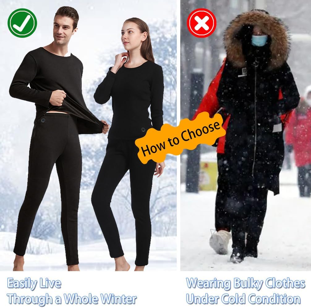 Electric Heated Underwear Shirt, USB Heating Thermal Long Johns with Remote Control for Men Women, Hunting Cycling