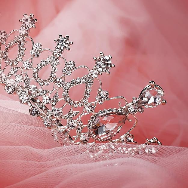 Image of Crystal Tiara Crown for Women, Silver Rhinestone Headband with Comb, Queen Princess Wedding Bridal Birthday Hair Accessory
