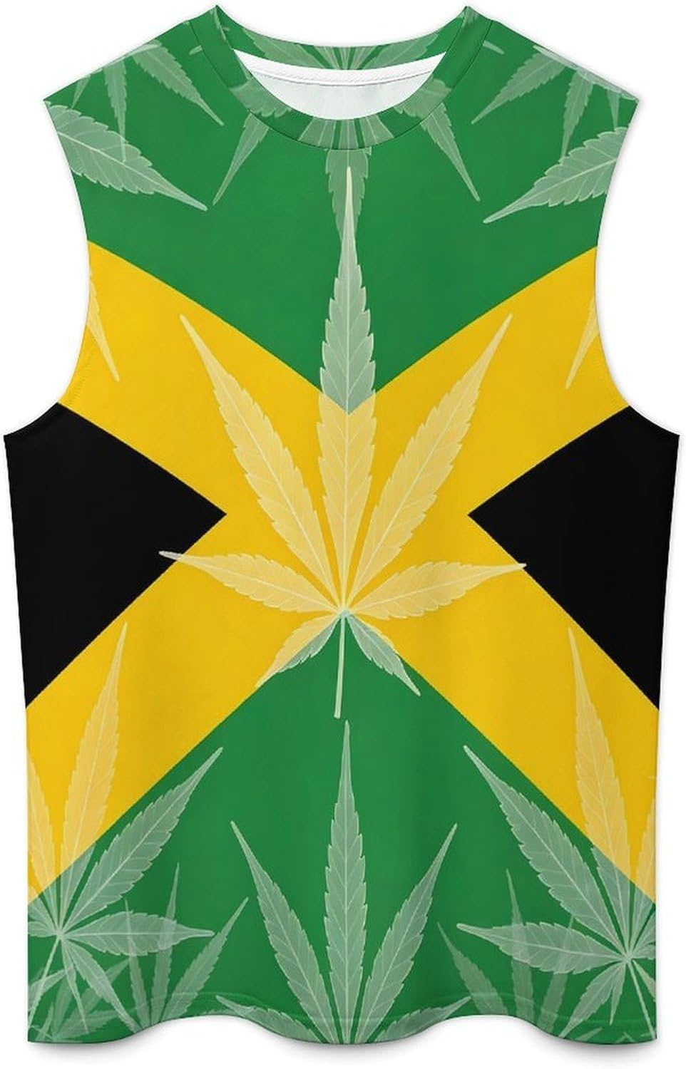 Weed Leave Jamaican Flag Men Summer Sleeveless Crew Neck Top 5XL