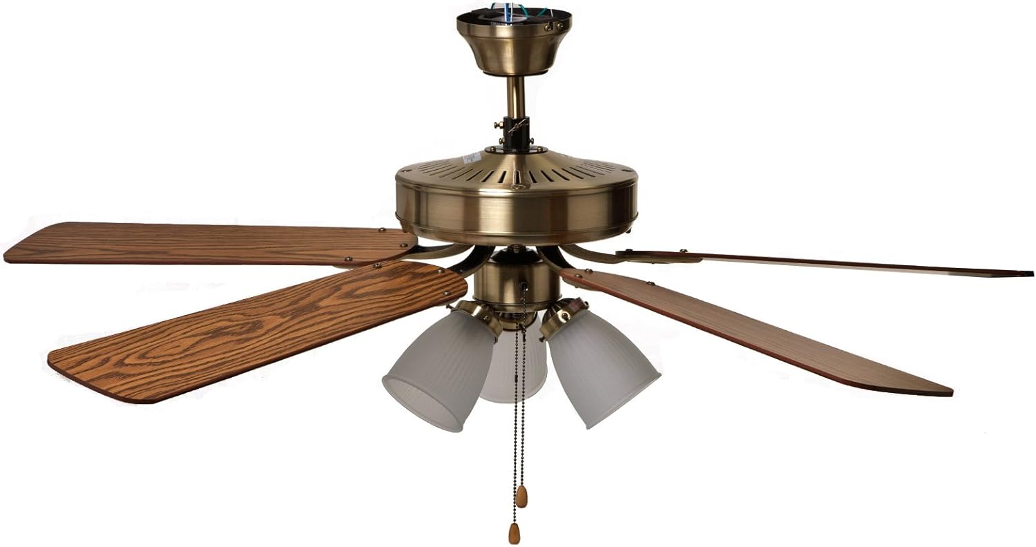 BOSTON HARBOR CF-78042 672709 Ceiling Fan Light Kit, Candelabra, 3, 60 W Lamp, 17-1/4 in H X 52 in W, Antique Brass