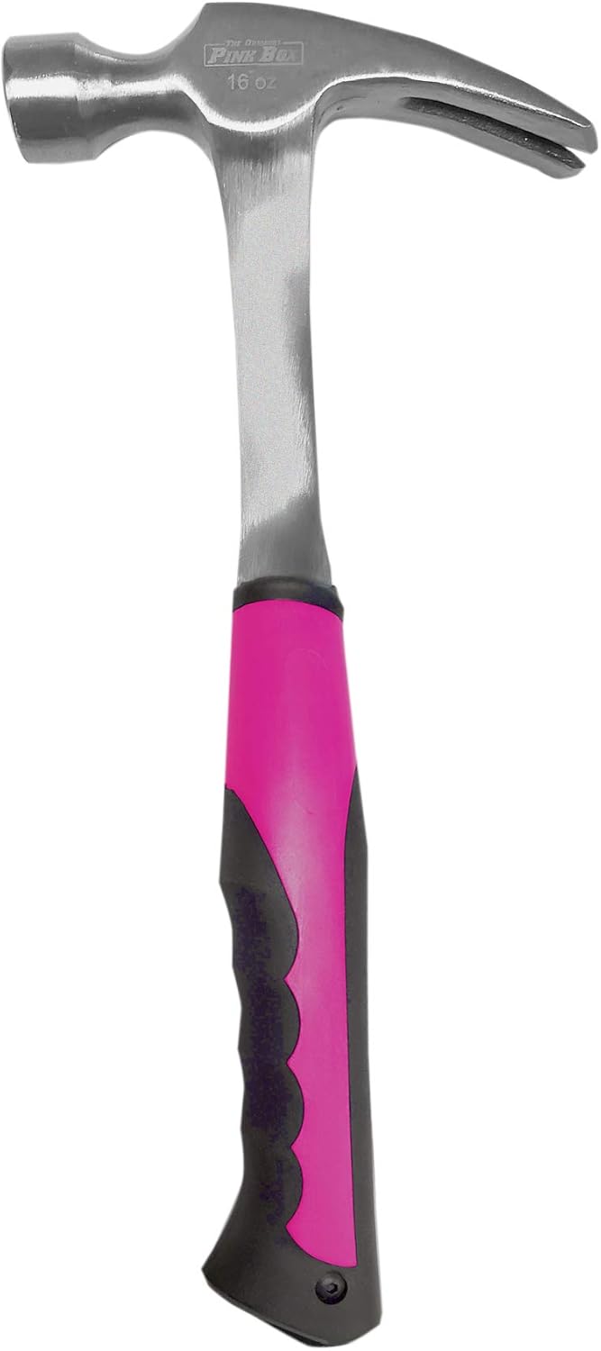 The Original Pink Box 16oz Steel Rip Claw Hammer, Pink | One Piece Forged with Smooth Face & Slip Resistant Handle, Pink
