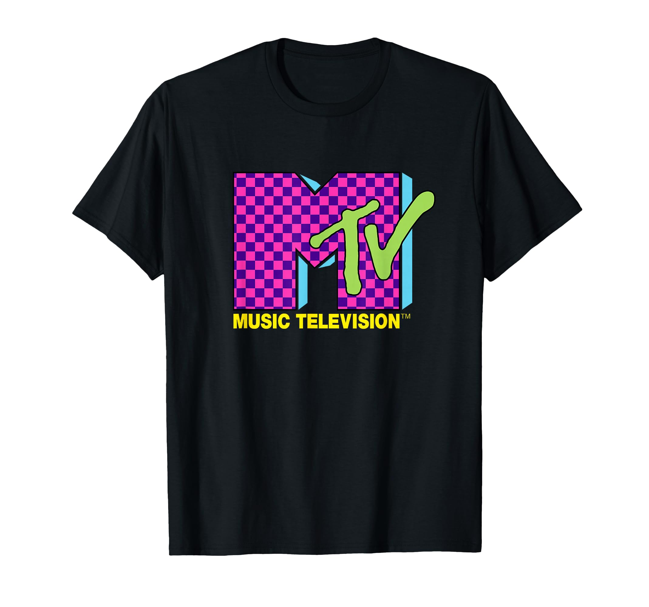 MTV Music Television Retro 80's Neon Pink Checkerboard Logo T-Shirt