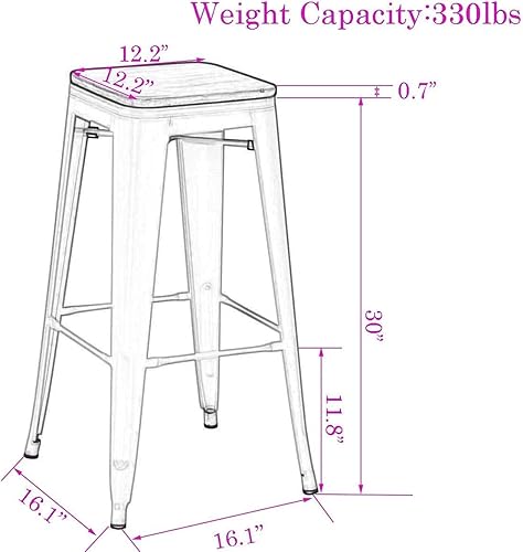 Miniatura 12 de Changjie Furniture Juego de 4 taburetes de bar con asiento de madera, taburetes de bar sin espalda, taburetes de bar industriales de altura de