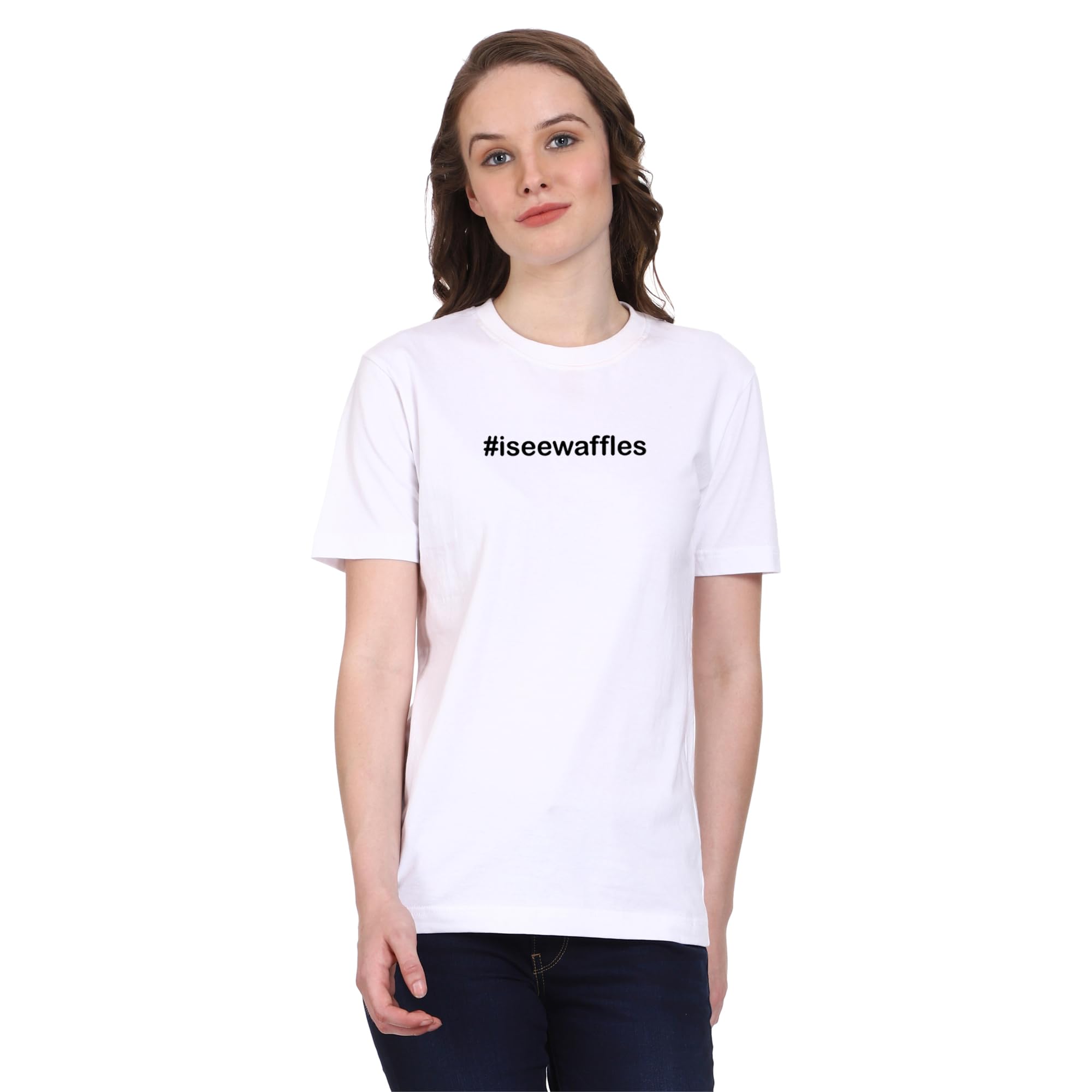 T-shirt TruckI See Waffles Printed Half Sleeves Round Neck Cotten T-Shirt for Women | T-Shirts for Food Lovers | Food Quote T-Shirts for Foodie | Funny & Quirky | Typography