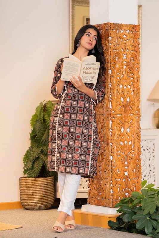 Image of Women's Pure Cotton Floral Printe Straight Single Kurti