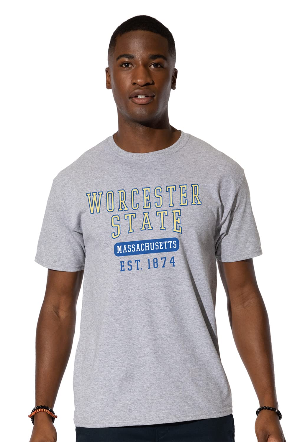 Worcester State Univeristy Official Founded Date Short Sleeve Mens Cotton T-Shirt,Athletic Heather, 2X-Large