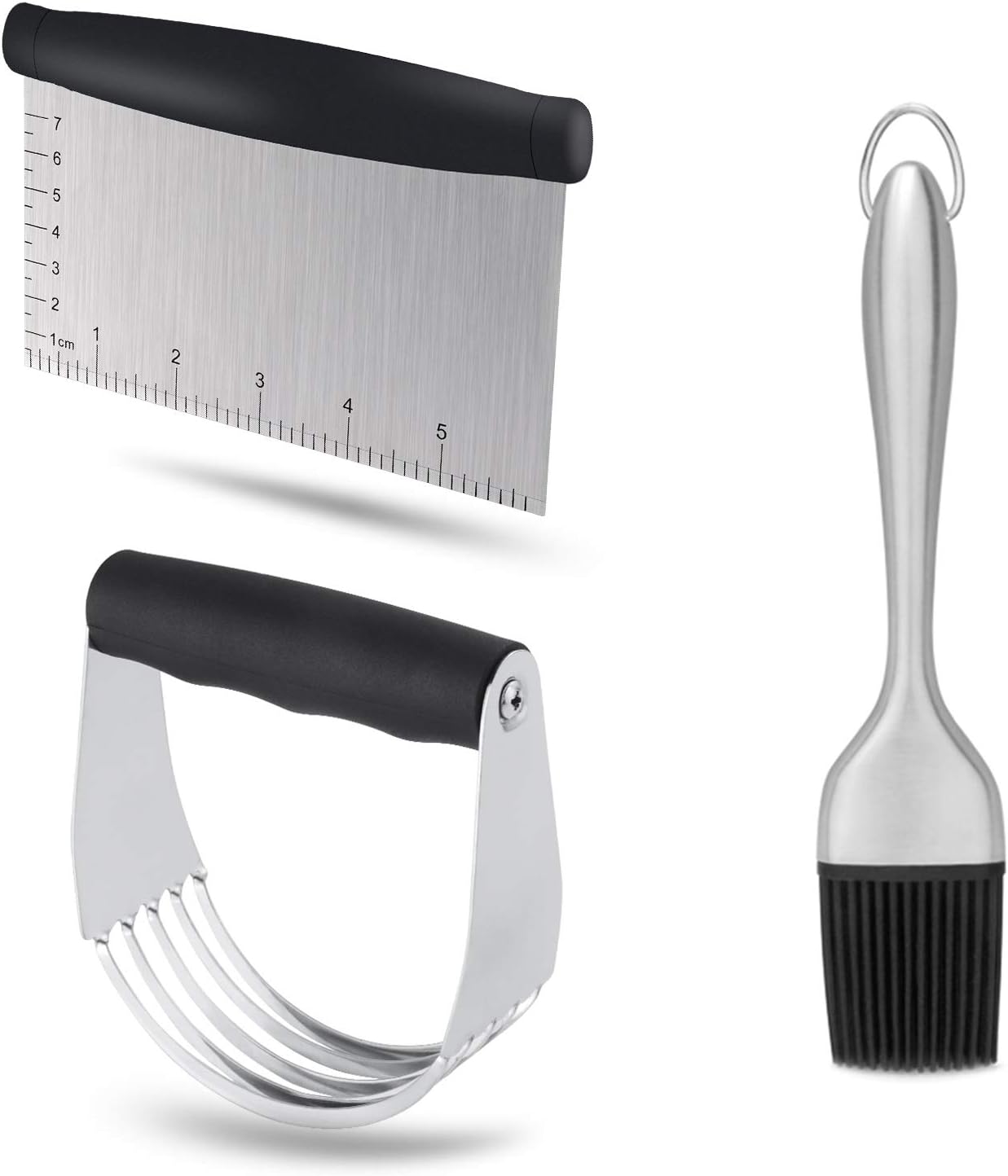 Dough Blender - Stainless Steel Pastry Cutter Set, Blender + Scraper + Brush, Professional Baking Tools