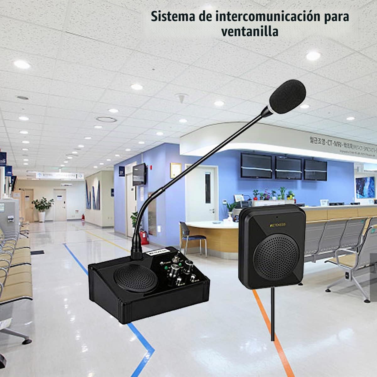 Retekess TW106 Altavoz de Ventana, Sistema de Intercomunicación de Mostrador, Intercomunicador de Ventana de 2 Vías para Escuela, Ventanilla de Boletos, Consultorio Médico, Clínica, Banco | Intercomunicador de Ventana de 2 Vías para Escuela, Ventanilla de