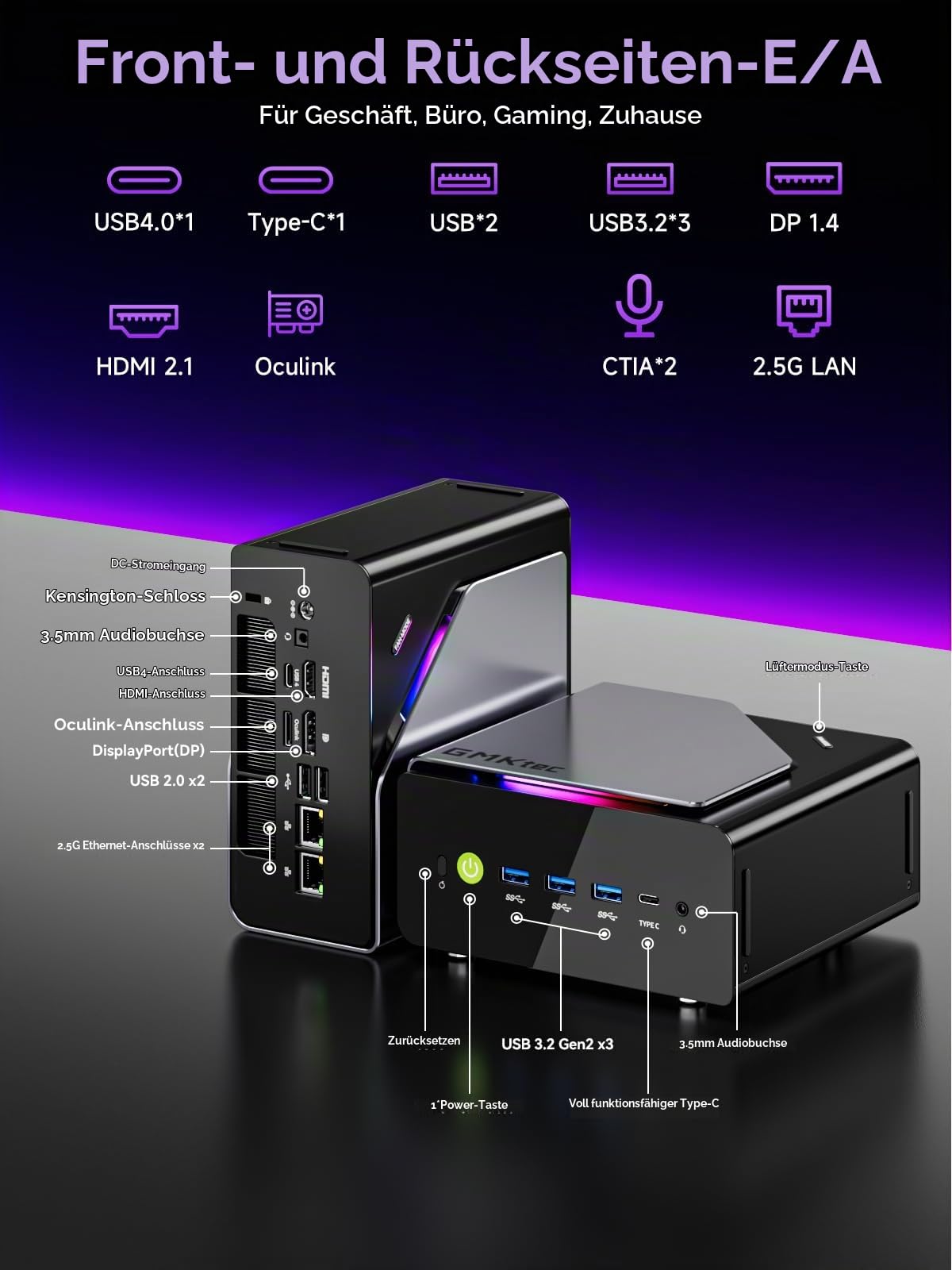 GMKtec (3 Jahren Garantie Mini PC, K15 Intel Core Ultra 5 125U(Turbo 4,3 GHz, 12C/14T) Desktop PC Computer W11 Pro 1 TB SSD 32 GB Dual DDR5 5600 MHz Dual-LAN 2,5 G WiFi 6 USB-C BT5.2 USB 3.2