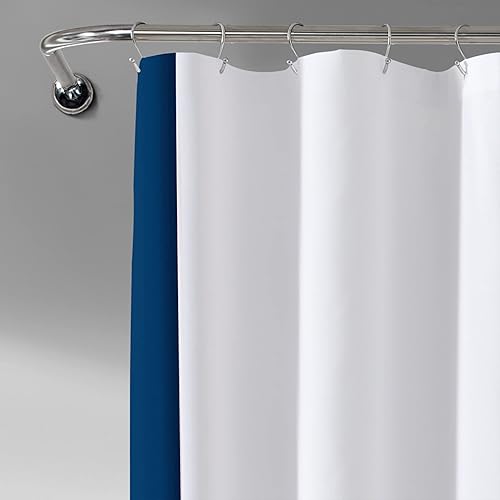 Miniatura 2 de Lush Decor Cortina de ducha con borde de bloque, 72 x 72 pulgadas, blanco y azul marino