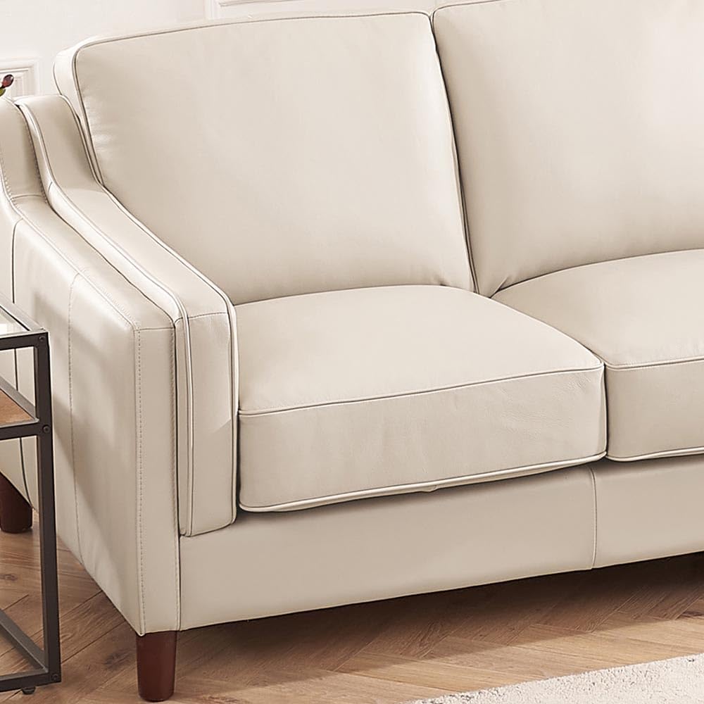 Hydeline Bella Top Grain Leather Sofa and Loveseat Set, Vanilla White, Feather Down, Memory Foam and Springs Seating