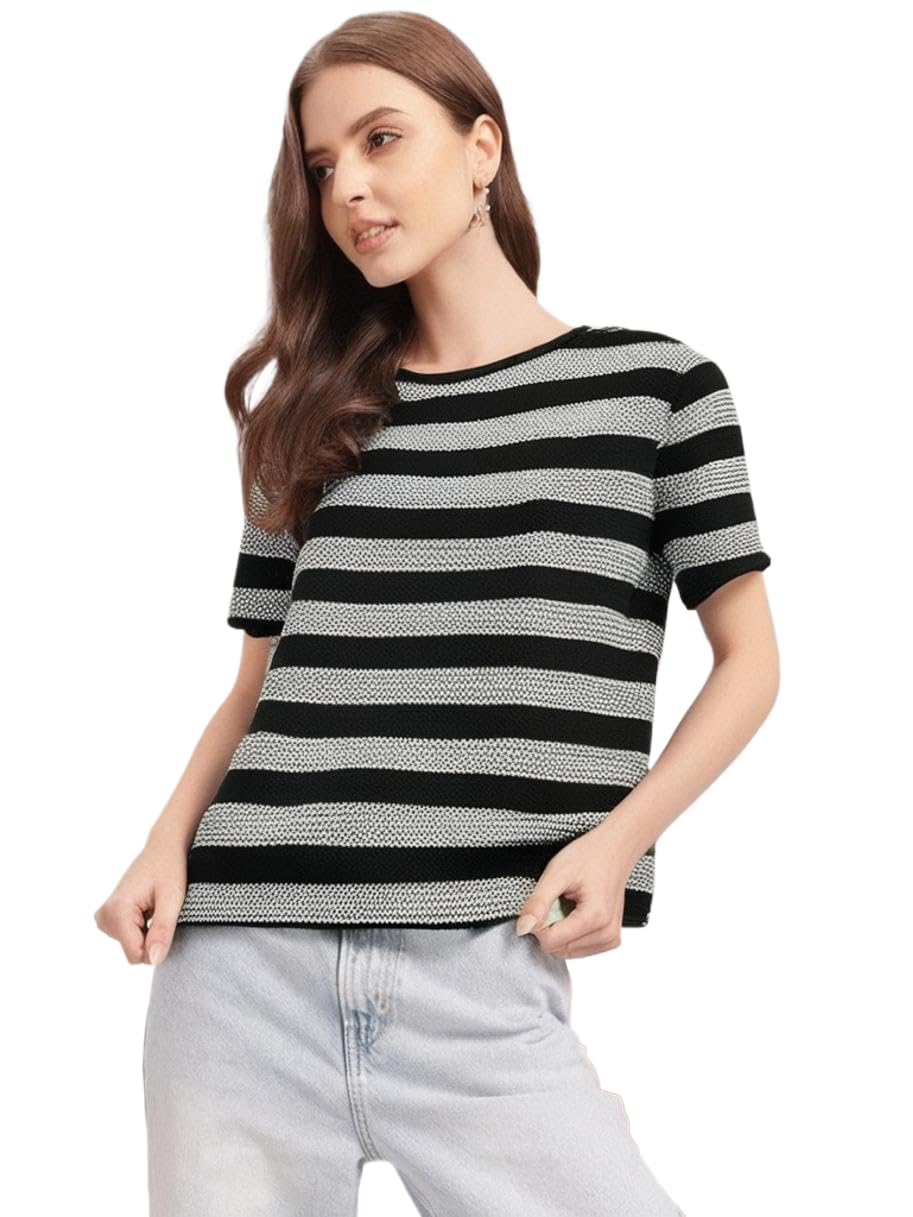 Women Regular Striped Cotton Blend T-Shirt||Round Neck T-Shirt for Women||Half Sleeve T-Shirt -M2410-image-37