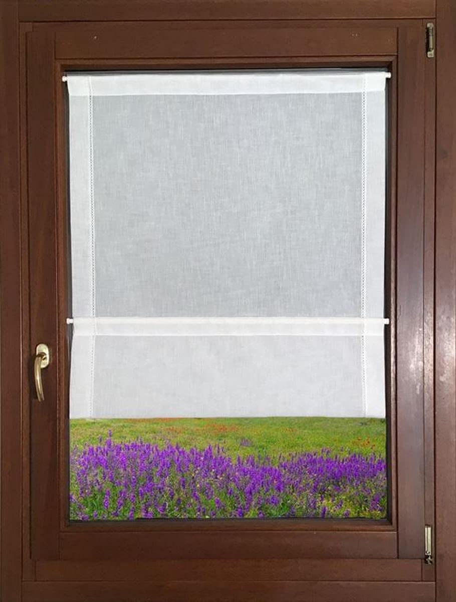 Tende tendine a pannello a vetro per finestra e porta su misura larghezza da 30 a 120 tessuti bianco effetto lino lunghezza personalizzata art.sonia (65x135 cm)