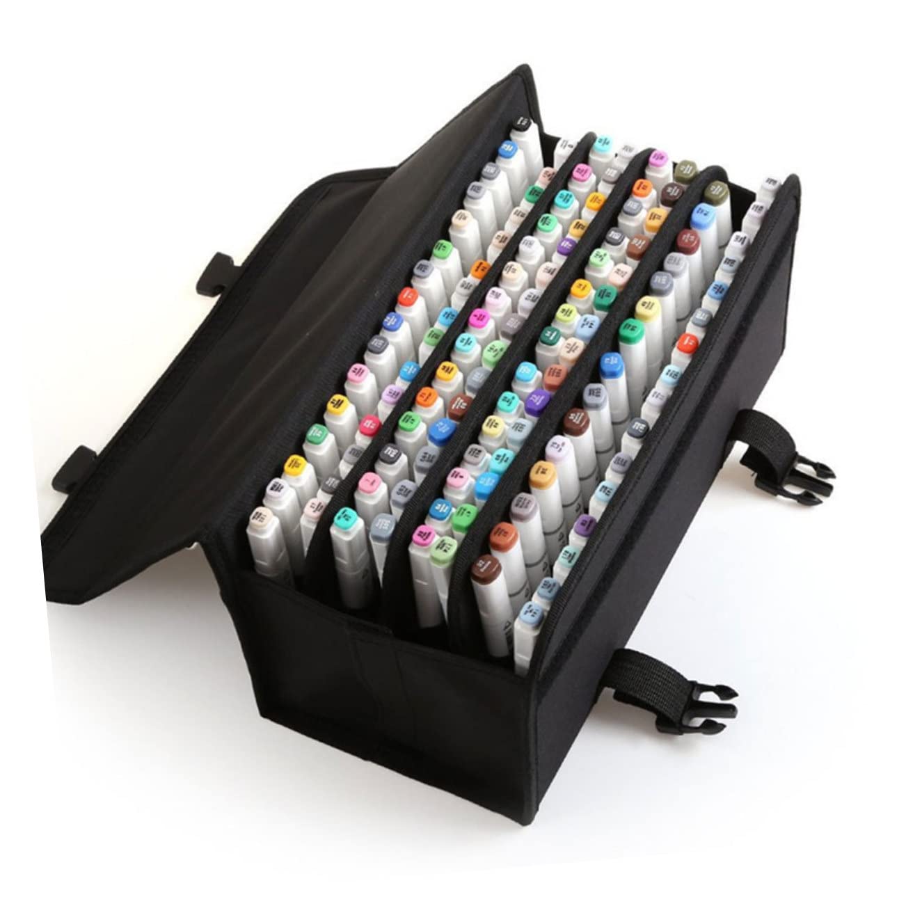 Astuccio Porta-marker a 120 Scomparti con Tracolla Nero | Poliestere, Scomparto con Cerniera, Manicotto Removibile con Anello Elastico