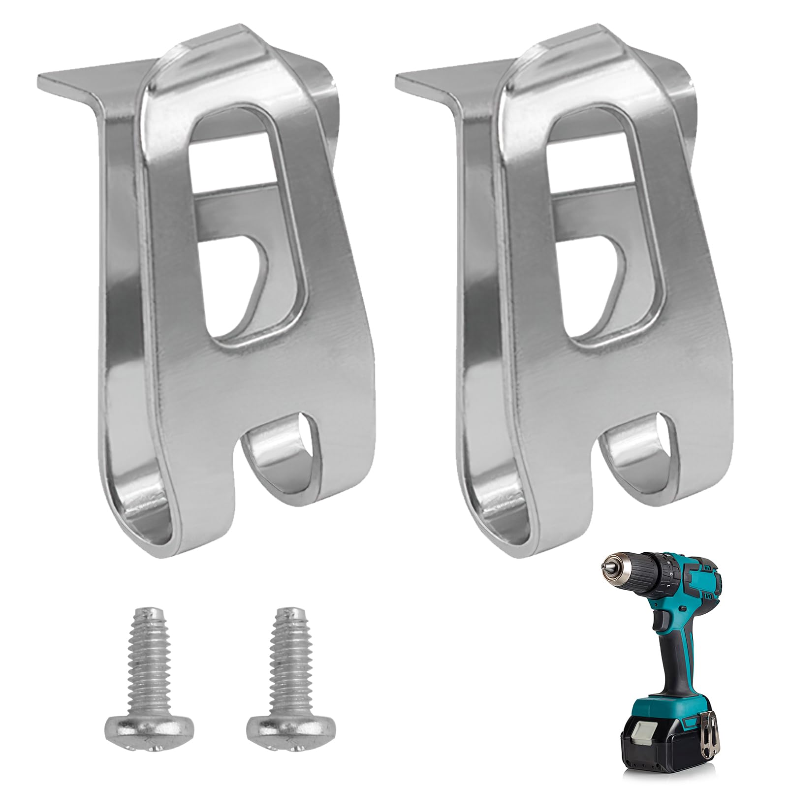 Gancio clip cintura in acciaio inox, gancio clip cintura 2 pezzi viti, gancio ricambio clip da cintura in metallo argentato Compatibile con XFD01 XFD07D DTD144 DTD144Z DHP481 12V 18V