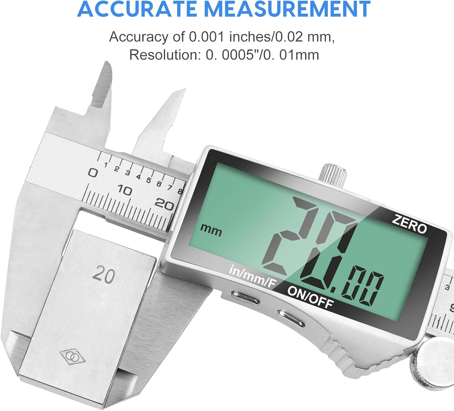Digital Caliper Measuring Tool, Stainless Steel Vernier Caliper Digital Micrometer with Large LCD Screen, Easy Switch from Inch Metric Fraction, 6 Inch Caliper Tool for DIY/Household