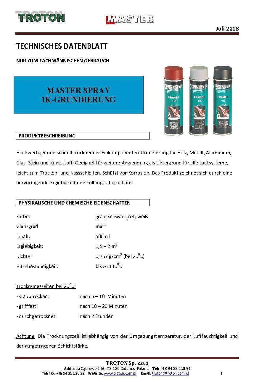 Troton 1K ACRYL FÜLLER GRUNDIERUNG Spray WEIß 6 x 500ml HAFTGRUND Auto Primer