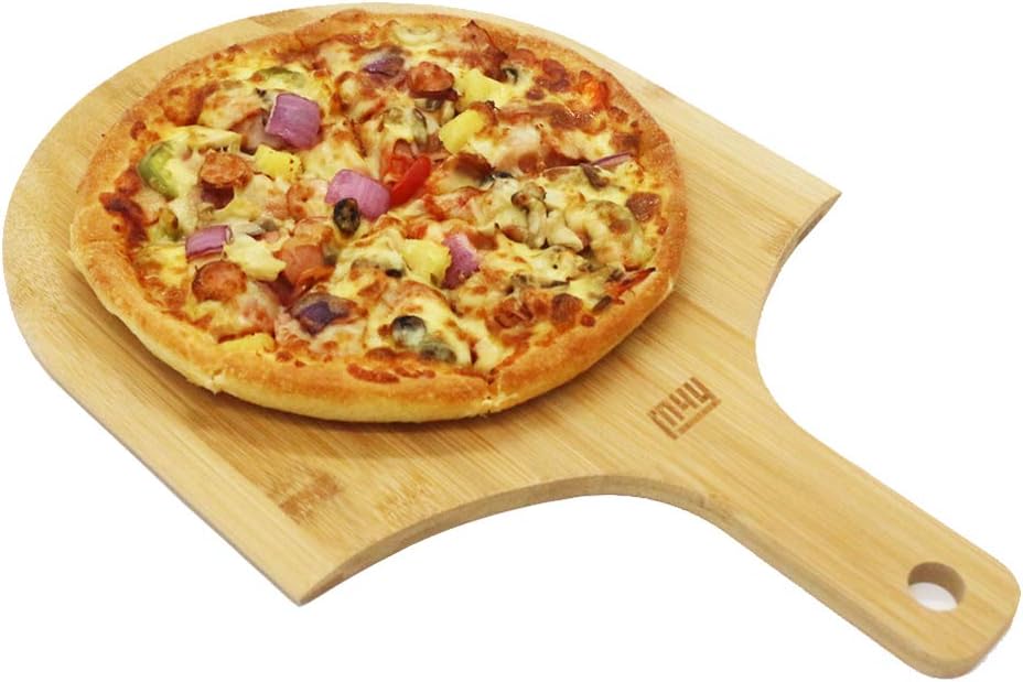 M4Y Bamboo Pizza Peel Multifunctional use as Cutting Board and Cheese Serving Tray and Personal Pizza Paddle, 12 Inch, 1 Pack Pizza Tray