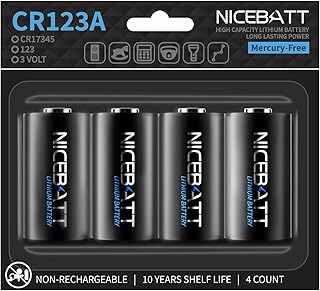 CR123A 3V Lithium Battery, 1500mAh Long-Lasting for Cameras and Lighting Equipment etc, 123A 3 Volt Batteries Cell, 4 Count